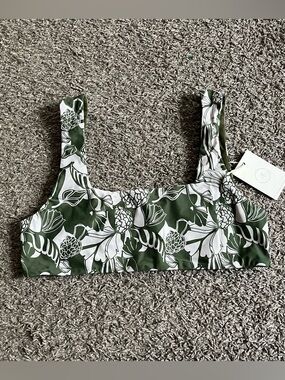 September the Line x Wild Rye Green Olive Eden Bikini Top Square Neck Wide Strap